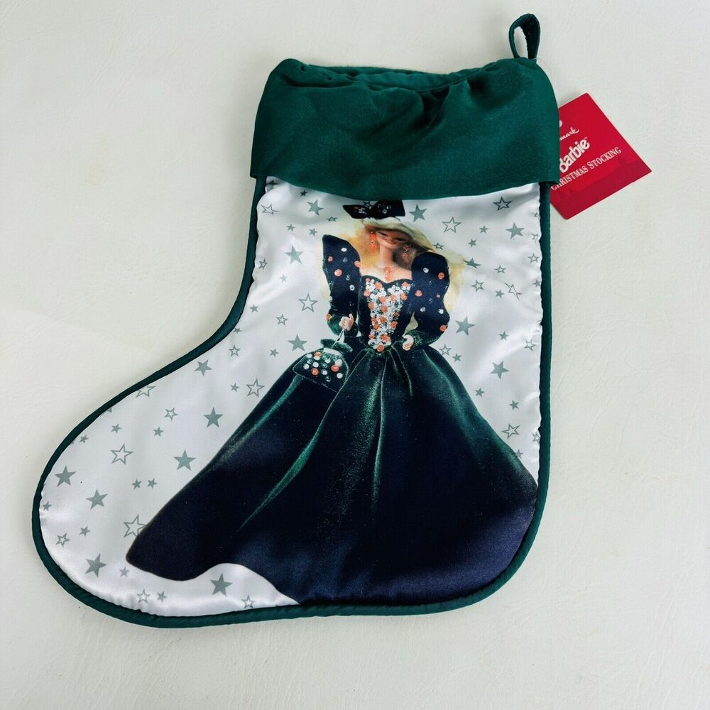 Vintage Hallmark Barbie Christmas Stocking 1995 Holiday‎ Green Dress New